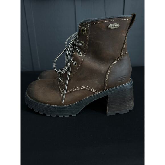 Vintage Skechers Y2K Plateau Mesa Brown Leather Chunky Lace Up Combat Boots Sz 9 - Picture 3 of 12